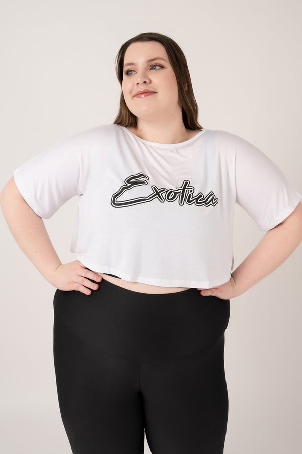 White Slinky To Touch - Exotica Cropped Tee