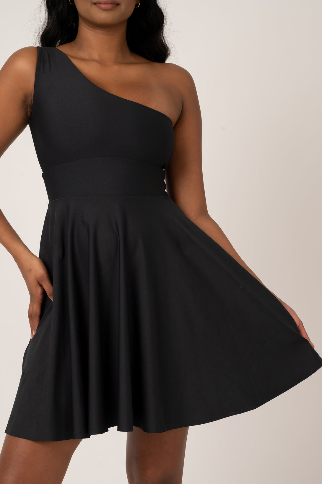 Black Performance - One Shoulder Comfort Crop Mini Dress - Exoticathletica