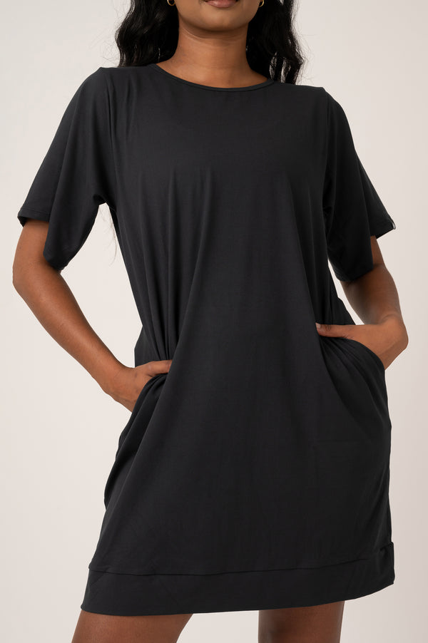 Black Soft To Touch - Lazy Girl Dress Tee