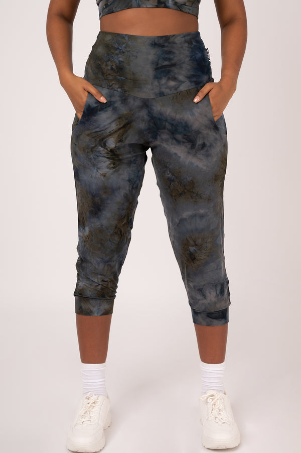 Dark and Moody Tie Dye Soft To Touch - Jogger Capris W/ Pockets