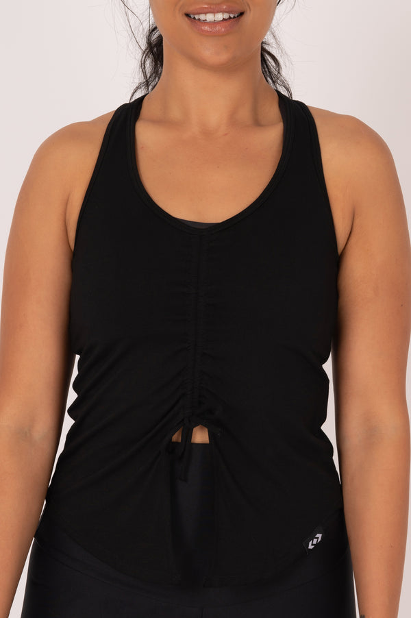 Black Slinky To Touch - Racer Back Tank Top W/ Cinched Front