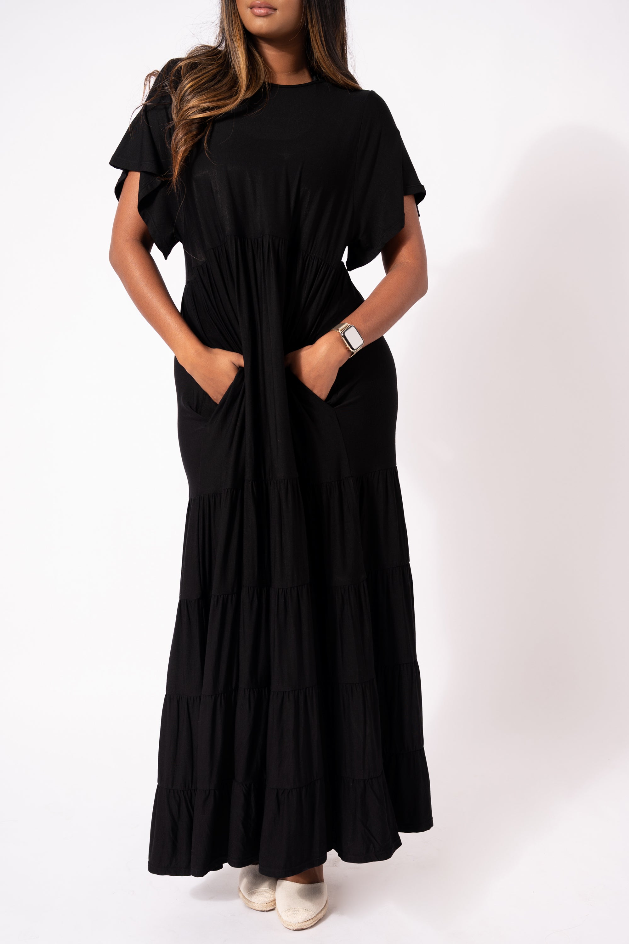 Black | Baby Doll Tiered Maxi Dress | Exoticathletica