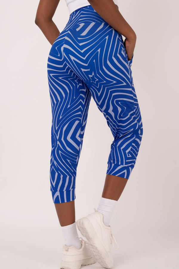 Lady Labyrinth Blue Soft To Touch - Jogger Capris W/ Pockets
