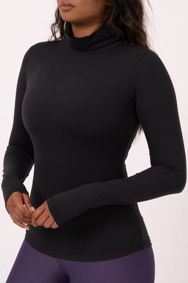 Black Soft To Touch - Fitted Turtle Neck W Long Sleeves