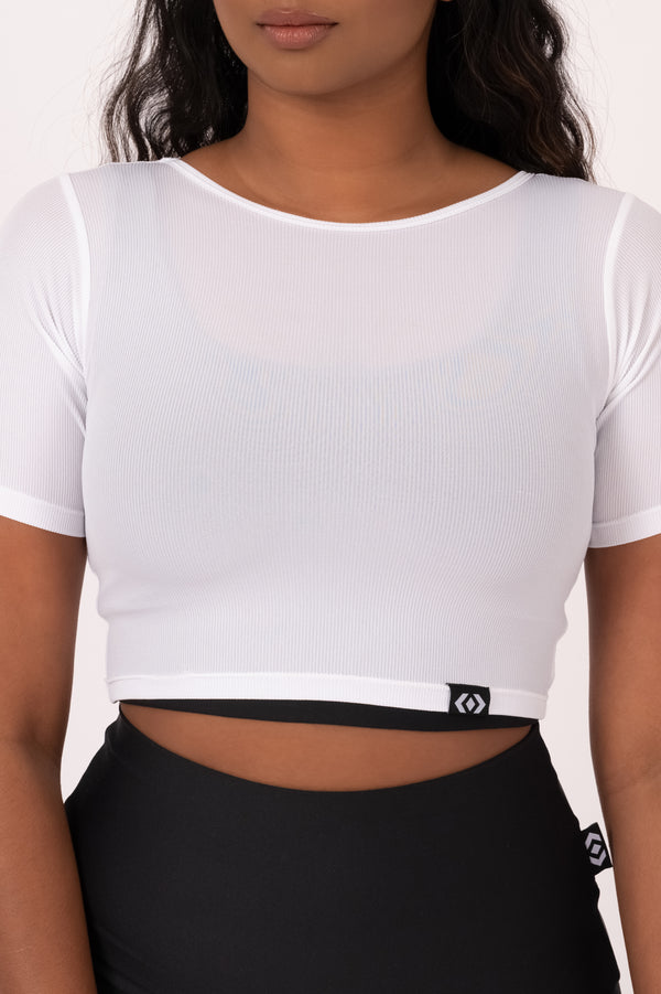 White Rib Knit - Fitted Cropped Tee