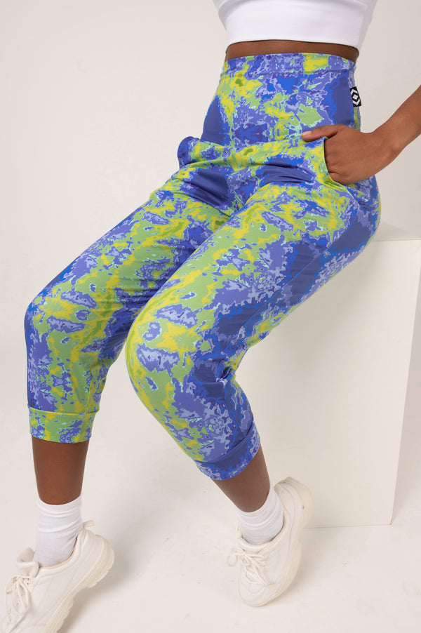 Midday On Mars Blue Soft To Touch - Jogger Capris W/ Pockets